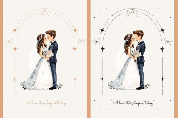 Charming Romantic Wedding Couple Illustration