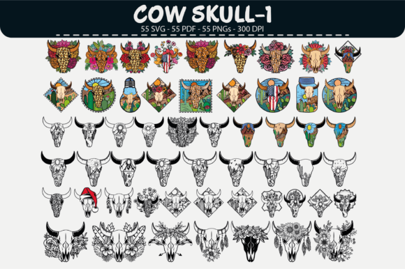 Cow Skull Vector Set: 55 Designs for Creators
