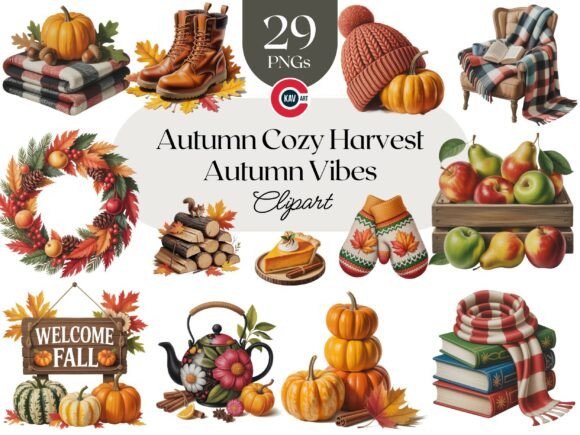 Cozy Autumn Harvest Clipart Bundle for Creators