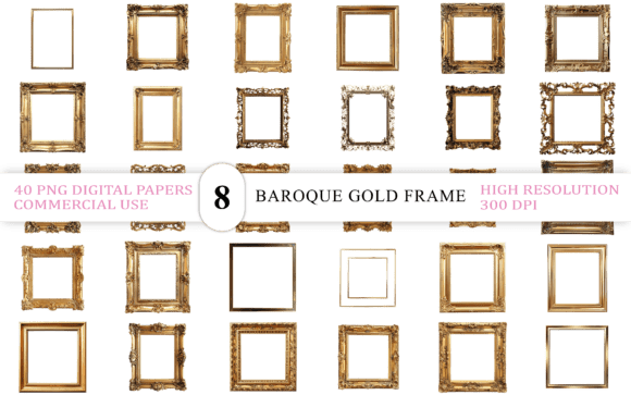 Elegant Baroque Gold Frame PNG: Elevate Your Designs