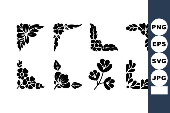 Elegant Black Floral Corner Design Elements