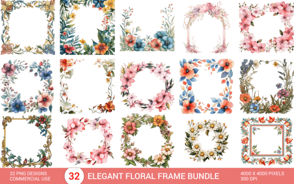 Elegant Floral Frame Bundle PNG for Every Creator