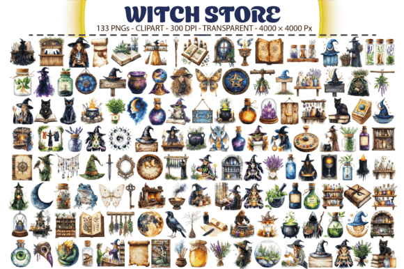Elevating Brand Aesthetics with the Witch Store Clipart – 133 PNGs Collection