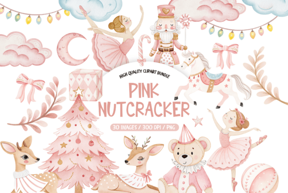 Elevating Holiday Branding with the Pink Nutcracker Christmas Clipart Set