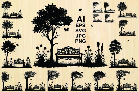 Elevating Visual Narratives with a Relaxing Park Bench Scene with Tree Set