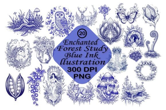 Enchanted Forest Blue Ink Art for Creators