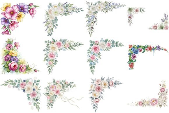 Enhance Your Designs with 120 Watercolor Floral Corner Borders