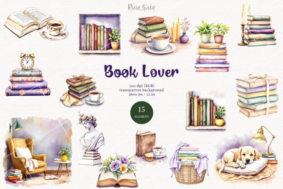 Evaluating the Watercolor Book Lover Elements, Bookworm Collection for Creative Projects