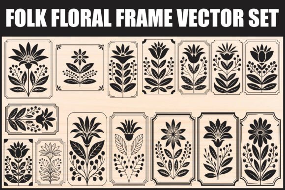 Folk Floral Frame Vector Set for Creative Projects