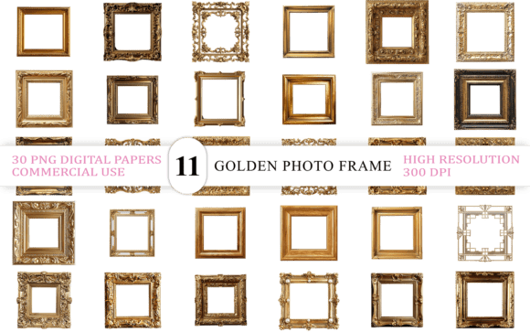 Luxury Antique Frame PNGs: 30 Golden Designs