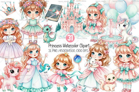 Princess Watercolor Clipart for Designers