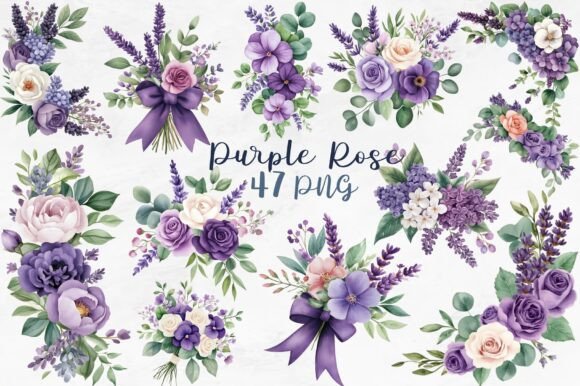 Purple Lavender Rose Floral Clipart PNG Guide