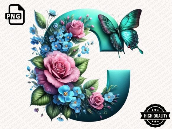 Strategic Branding with Roses Butterflies Alphabet Clipart PNG