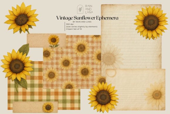 Unlocking Rustic Charm with the Vintage Sunflower Ephemera PNG Set