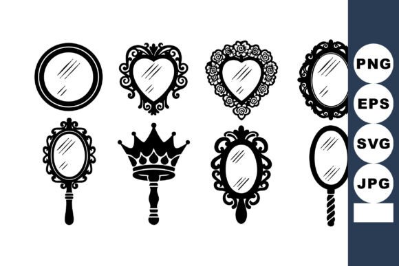 Vintage Hand Mirror Collection: Elegant Line Art for Creators