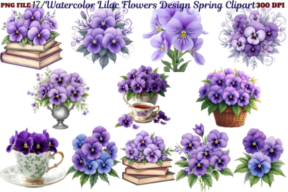 Watercolor Lilac Flowers Spring Clipart for Designers