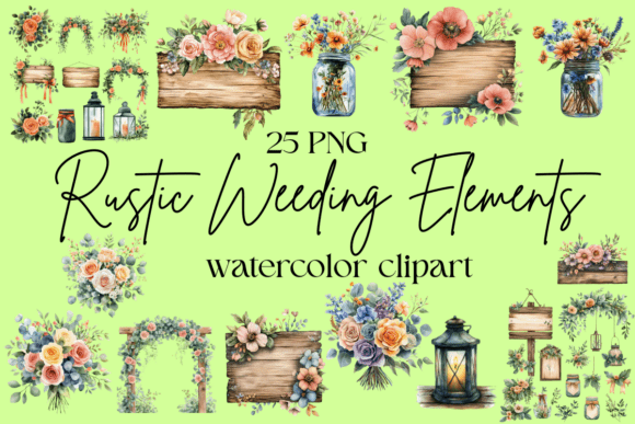 Watercolor Rustic Wedding Elements for Designers